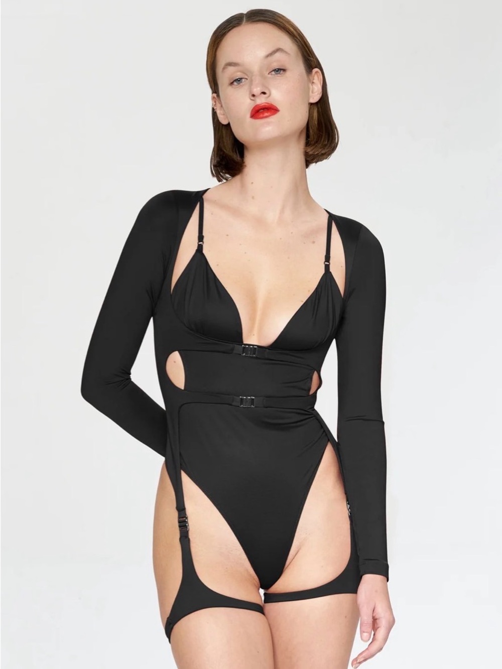 IAMNOTBASIC Black Long-Sleeve Cutout Bodysuit Size M Rave Bratzcore Grunge